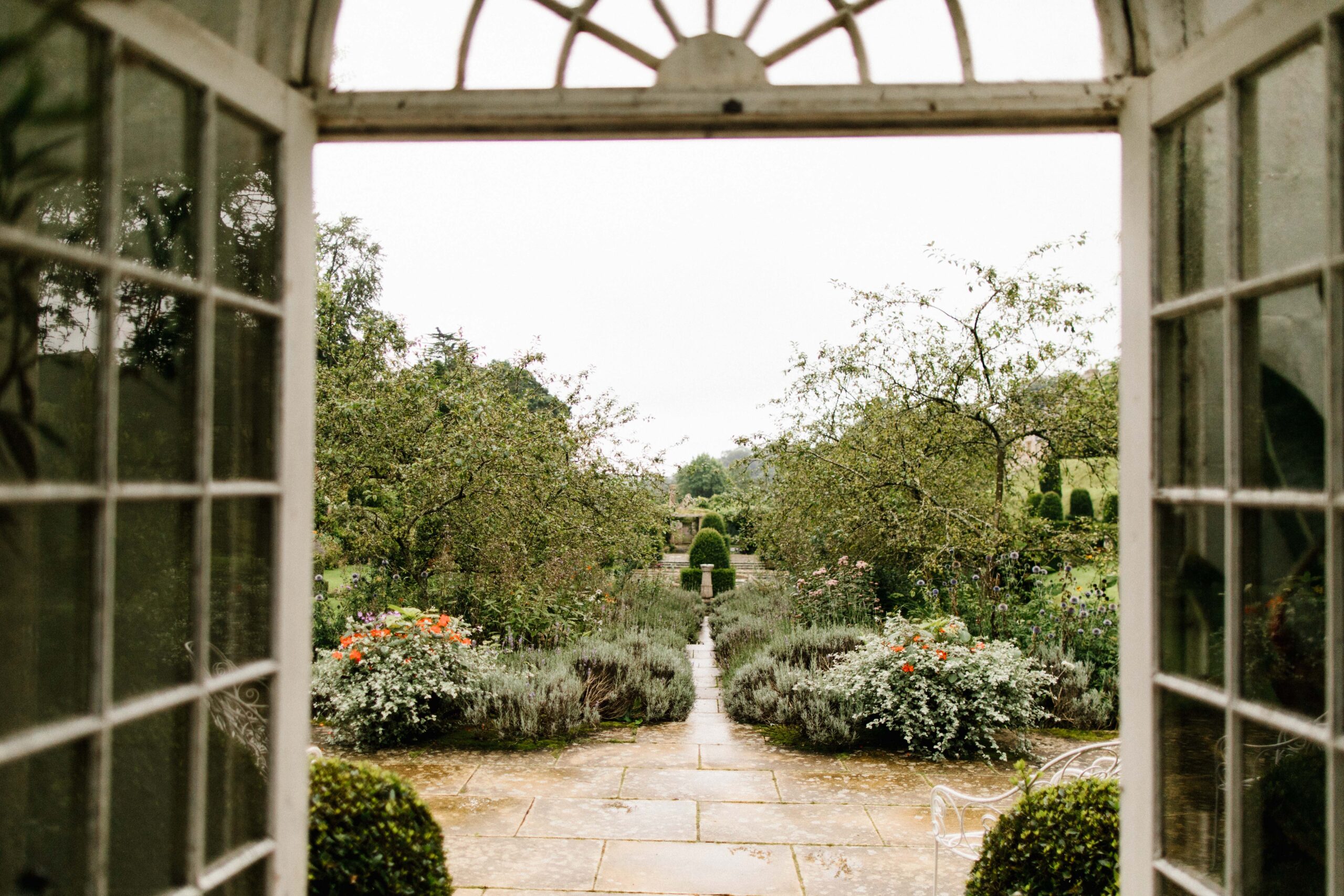 Garden view of a south west wedding venue called Mapperton House